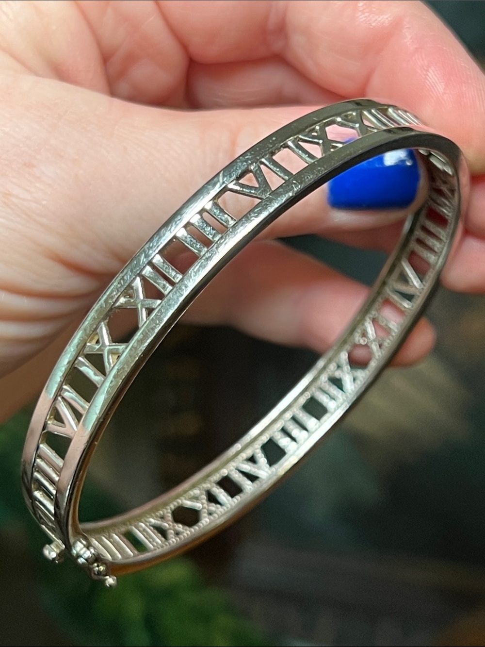 Vintage Sterling Silver 925 Atlas Roman Numerals Hinged Bangle Bracelet